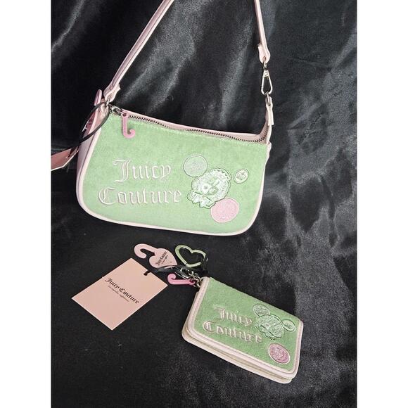 Juicy Couture Retro Green & Pink Wristlet Bag & Card Case Set Y2K Style Cute NWT - Picture 2 of 7